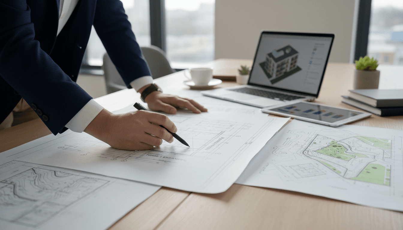 Contremaître supervisant un projet de construction commerciale